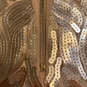 BEBE Gold Sequin Strapless Dress